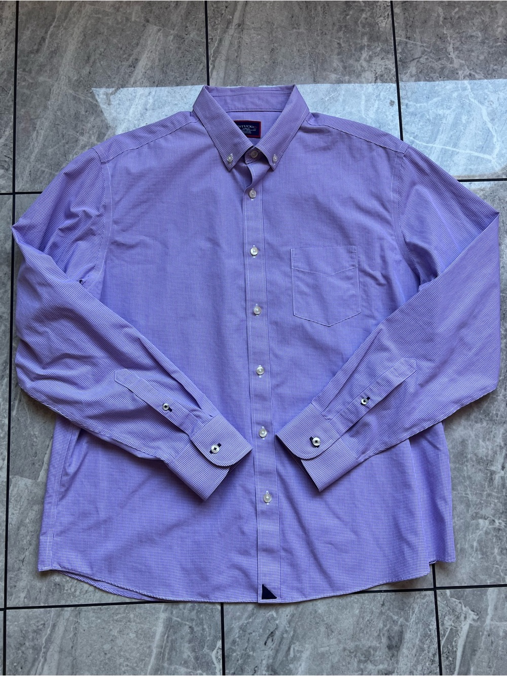 UNTUCKit Speri Mens Purple Gingham Button Up Wrinkle Free 100%Cotton Relaxed L
